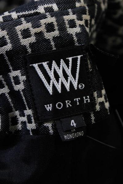 W by Worth Womens Three Button Lined Geometric Collared Blazer Black Size 4