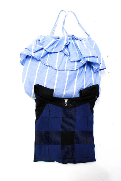 Joie Womens Stripe Lace Plaid Off Shoulder Ruffle Blouse Blue Size 2XS/XS Lot 2