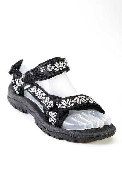 Atika Womens Canvas Printed Strappy Sandals Flats Black Size 36 6