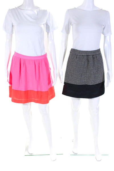 J Crew Womens Woven Houndstooth Color Block Skirt Black Ivory Pink Size 2 6 Lot2