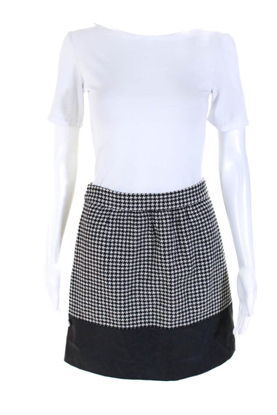 J Crew Womens Woven Houndstooth Color Block Skirt Black Ivory Pink Size 2 6 Lot2