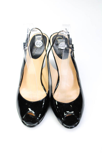 Cole Haan Womens Peep Toe Slingback Pumps Black Patent Leather Size 9 AA