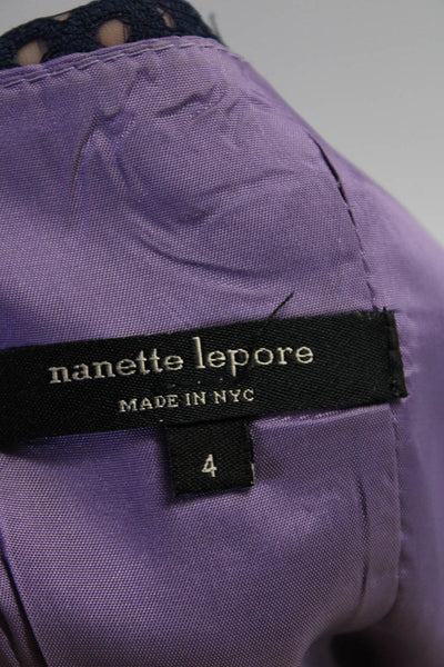 Nanette Lepore Womens Back Zip Lace Overlay Mini Shift Dress Navy Blue Size 4