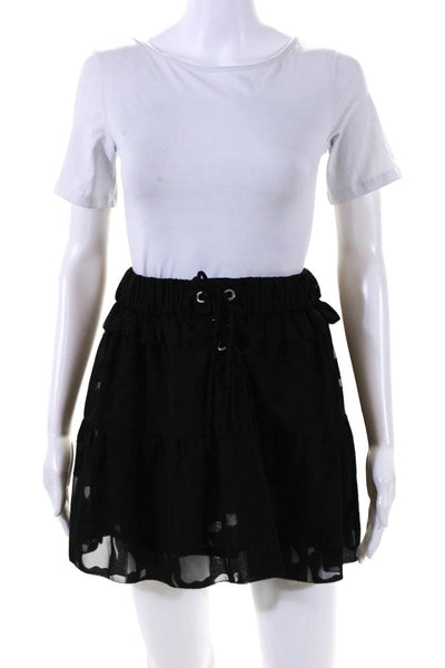 IRO Womens Lace Up Ruffled Hem A-Line Chiffon Skirt Black Size 16