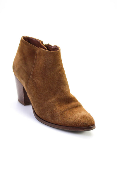 Massimo Dutti Womens Almond Toe Cuban Heel Ankle Boots Brown Suede Size 37 7