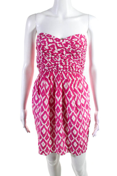 Shoshanna Womens Ikat Print Strapless Mini Sheath Dress Pink White Size 0