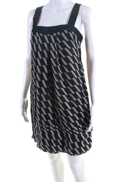 Maeve Anthropologie Womens Round Neck Linen Abstract Dress Black Size 2