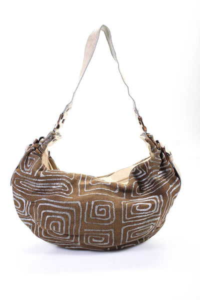 Cromia Womens Zip Top Animal Print Abstract Shoulder Handbag Brown