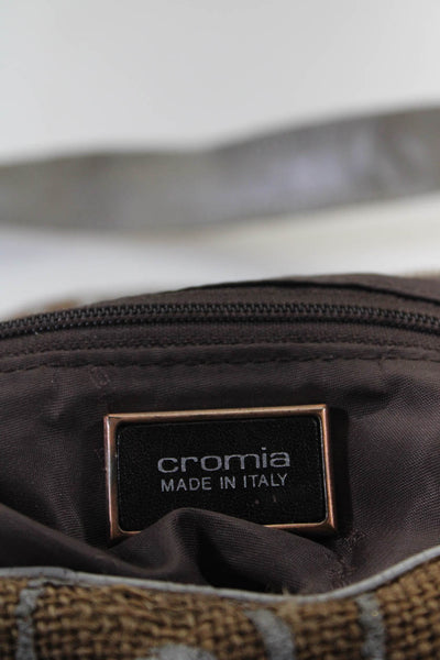 Cromia Womens Zip Top Animal Print Abstract Shoulder Handbag Brown