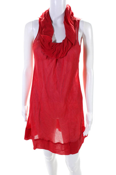 D Exterior Womens Sleeveless Ruffled Scoop Neck Short Dress Red Size Small