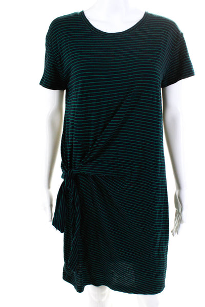 Vince Womens Cotton Striped Print Short Sleeve Shirt Dress Blue Green Size S