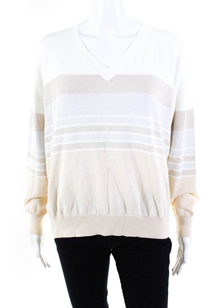 Peserico Womes Coton Striped Colorblock Long Sleeve Sweater Beige Size EUR44