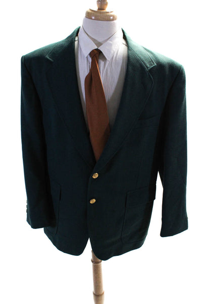 Stafford Mens Solid Flap Pocket Two Button Collared Suit Jacket Green Size 44