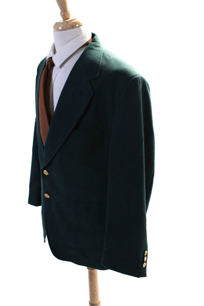 Stafford Mens Solid Flap Pocket Two Button Collared Suit Jacket Green Size 44