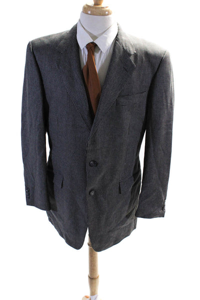 Hickey Freeman Mens Silk Cotton Flap Pocket Two Button Suit Jacket Black Size 42