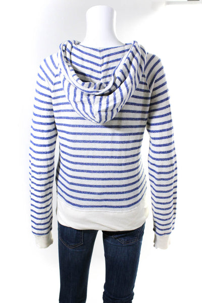 V Room Womens Striped Full Zipper Hoodie White Blue Cotton Size Extra Small