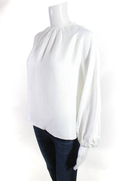 Zara Womens Solid Textured Puff Long Sleeve Blouse White Size Small