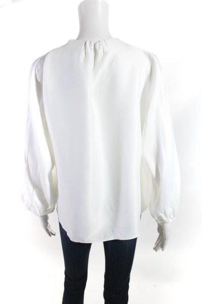 Zara Womens Solid Textured Puff Long Sleeve Blouse White Size Small