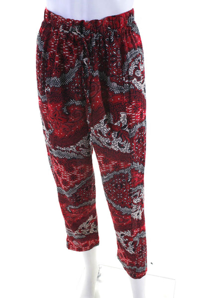 Xirena Womens Abstract Print Slim Leg Pants Red Black Cotton Size Extra Small
