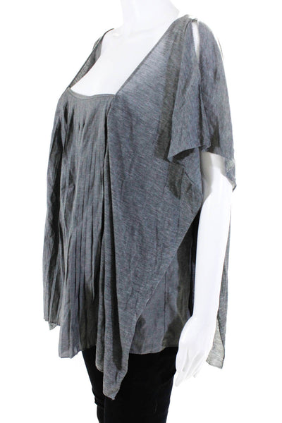 Max Azria Womens Pleated Back Keyhole Side Slit Blouse Gray Size S