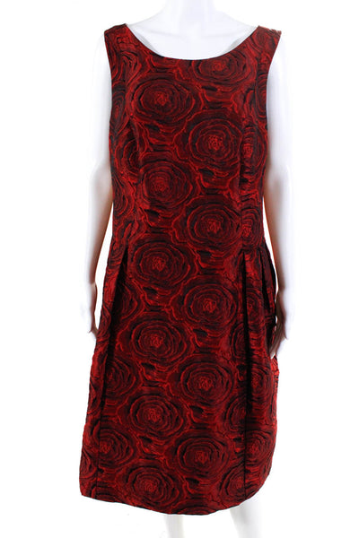 Luxe By Carmen Marc Valvo Womens Floral Textured Darted A-Line Dress Red Size 14