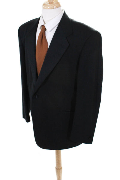 Barry Manufacturing Mens Collared Solid Single Button Wool Blazer Black Size L