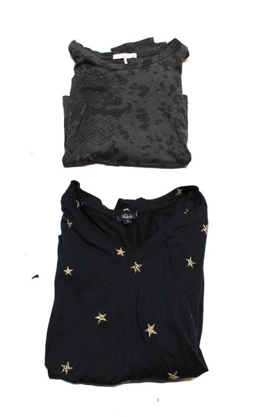 Rails Womens V-Neck Long Sleeves Star Print Black Dark Gray T-Shirt Size S Lot 2