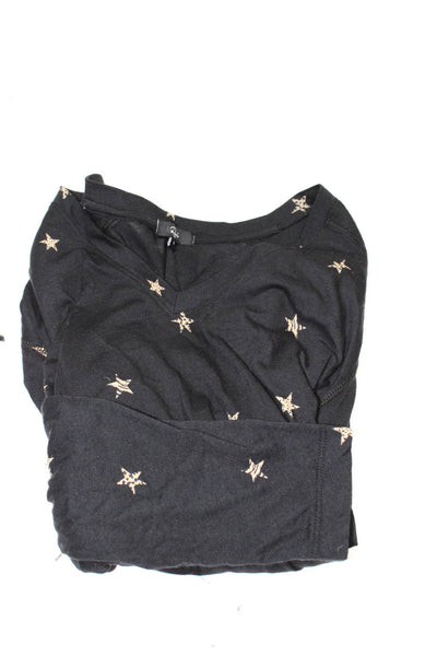 Rails Womens V-Neck Long Sleeves Star Print Black Dark Gray T-Shirt Size S Lot 2