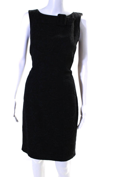 David Meister Womens Floral Print Buckled Zipped Sheath Midi Dress Black Size 6