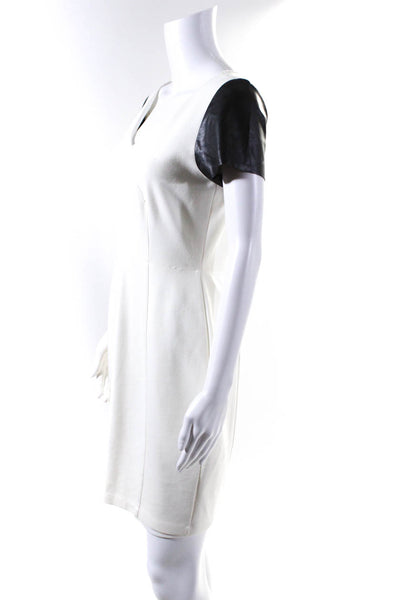 Bailey 44 Womens Leather Sleeve V-Neck Pencil Dress White Black Size M