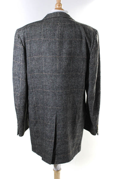 Bill Blass Mens Collared Plaid Two Button Long Sleeve Blazer Gray Size Large