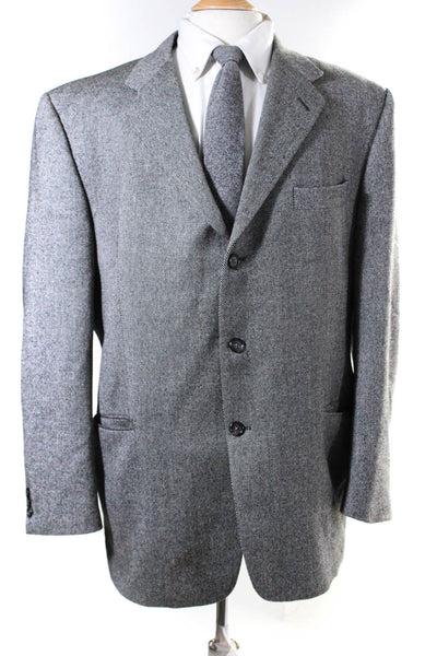 Hickey Freeman Mens Collared Abstract Three Button Wool Blazer Gray Size 46