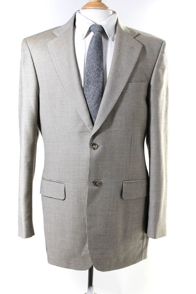 Marks & Spencer Mens Collared Houndstooth Two Button Woo Blazer Beige Size L