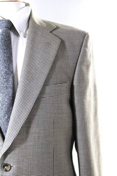 Marks & Spencer Mens Collared Houndstooth Two Button Woo Blazer Beige Size L