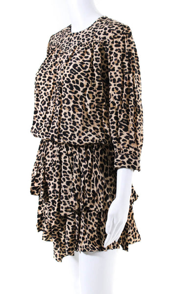 Zadig & Voltaire Womens Cheetah Print Tiered Hem Skater Dress Beige Brown Size S