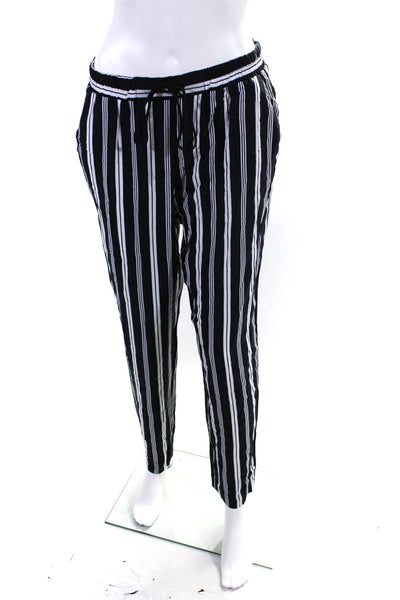Abbeline Womens Striped Print Drawstring Straight Leg Pants Black White Size M