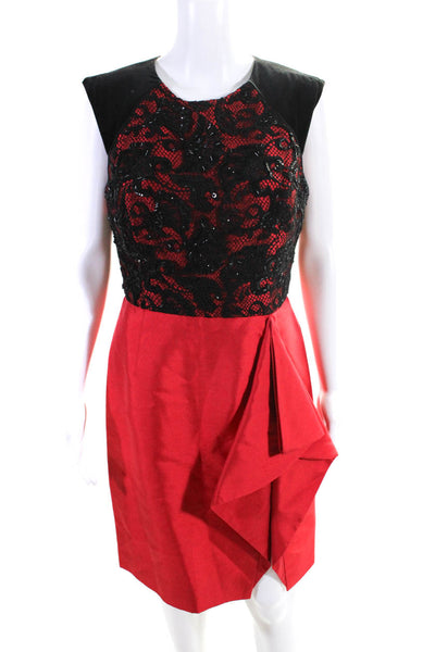 Jason Wu Womens Silk Beaded Lace Sleeveless Shift Dress Red Black Size 8