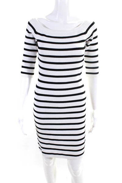 Intermix Womens Striped Print Off Shoulder Sweater Dress White Black Size L