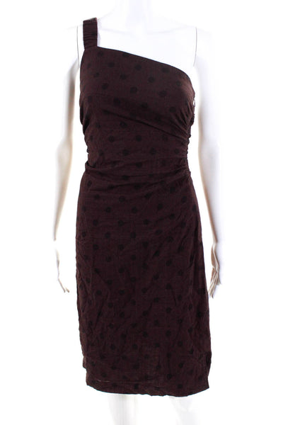 Peony Womens One Shoulder Cinched Polka Dot Midi Dress Brown Size 6