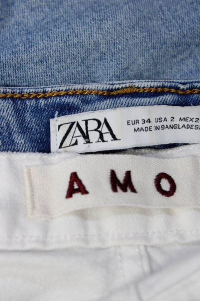 Amo Zara Womens Zip Front Solid Cotton Jeans White Blue Size 2/24 Lot 2