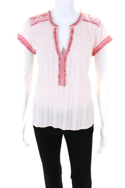 Calypso Saint Barth Womens Sequin Embroidered Trim Shirt Pink Cotton Size XS