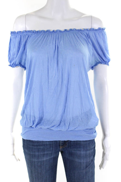 Tara Jarmon Women's Viscose Short Sleeve Top Blue Size FR. 38