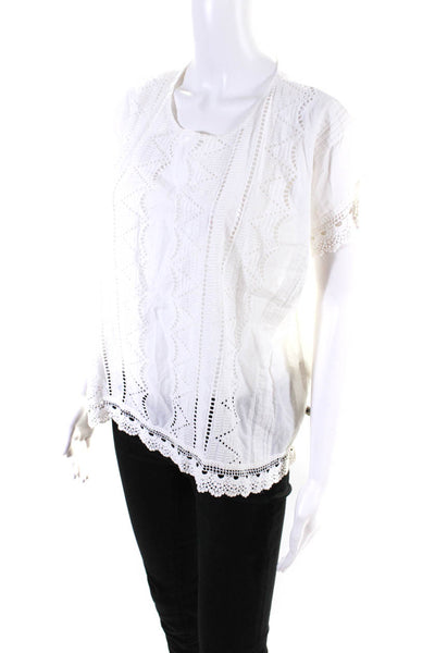 Wanama Life Style Womens Embroidered Short Sleeve Blouse Top White Size 40EU