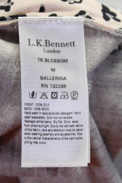 L.K. Bennett Womens Silk Animal Print Long Sleeve Top Gray Pink Size M
