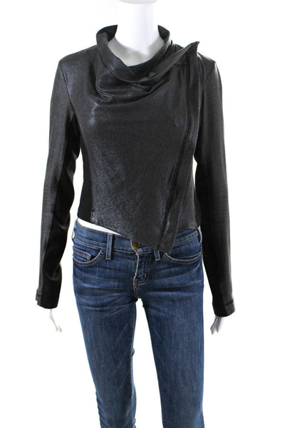 Rachel Rachel Roy Womens Front Zip Cracked Faux Leather Jacket Black Size Medium
