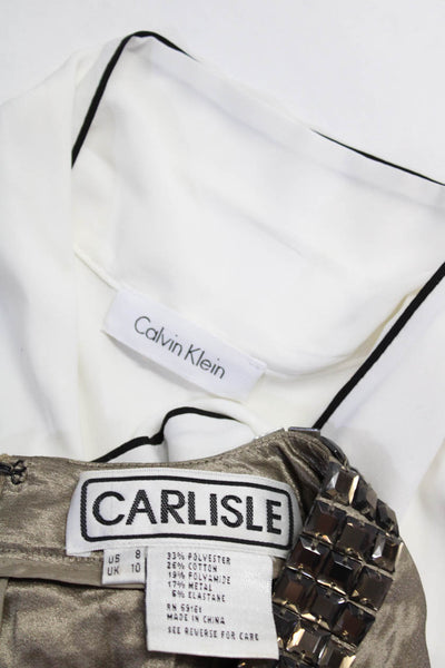 Carlisle Calvin Klein Womens Crystal Ruched Top Shirt Brown White 8 Medium Lot 2