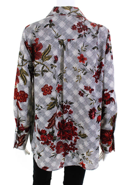 Pleione Womens Floral Print Collared Shirt Black Size Small