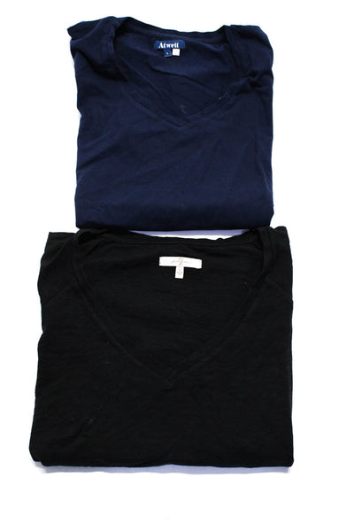 Atwell 7 For All Mankind Womens V Neck Tee Shirts Blue Black Size Large Lot 2