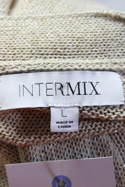 Intermix Womens Metallic Puff Sleeve V Neck Cardigan Ivory Gold Size Large