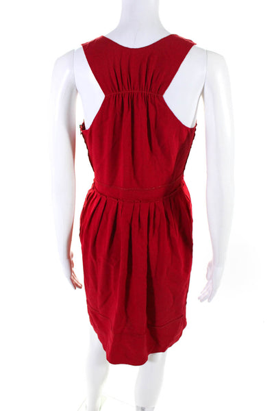 Prada Womens Sleeveless Pleated Scoop Neck A Line Dress Red Size EUR 40